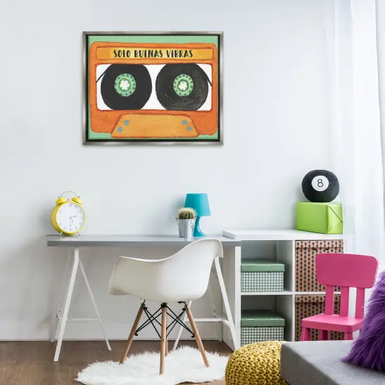 Stupell Industries Solo Buenas Vibras Casete Framed Floater Canvas Wall Art Gray Floater Frame {2}