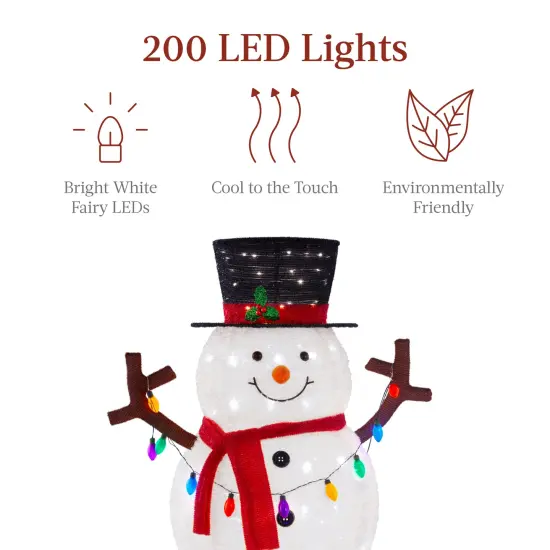 Best Choice Products 5ft Lighted Pop-Up Snowman, Outdoor Christmas Holiday Decoration w/ 200 LED Lights, Hat, Scarf {4}