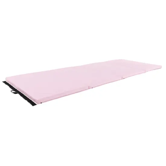 4-Panel PU Leather Folding Exercise Mat with Carrying Handles and Hook and Loop Fasteners Pink {4}