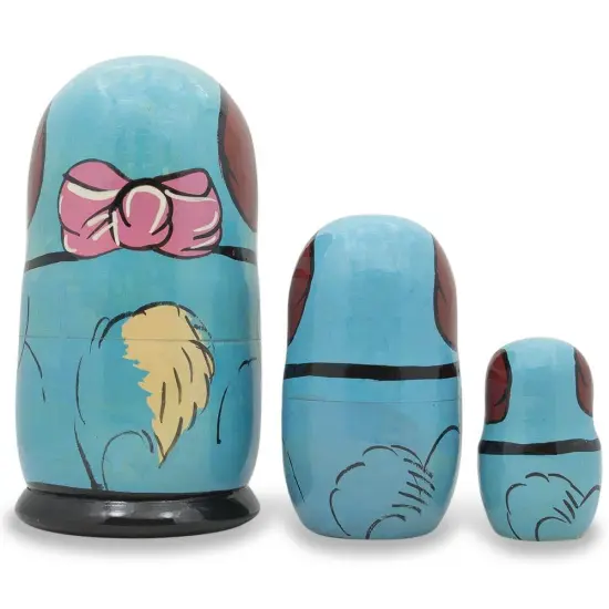 Set of 3 Dogs with Rubber Ball Wooden Nesting Dolls 5 Inches {3}