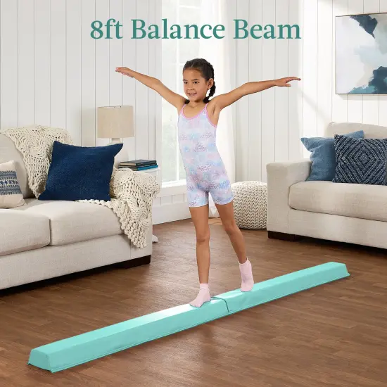 Best Choice Products 10ftx4ftx2in Folding Gym Mat 4-Panel w/ Carrying Handles & Folding Balance Beam Aqua w/Beam {3}