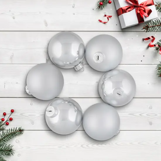 Northlight Shiny and Matte Christmas Glass Ball Ornaments - 3.25" (80mm) - Silver - 6ct {1}