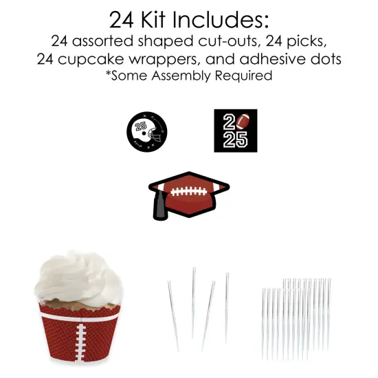 Big Dot of Happiness Grad Football - Cupcake Decoration - 2025 Graduation Party Cupcake Wrappers and Treat Picks Kit - Set of 24 {5}