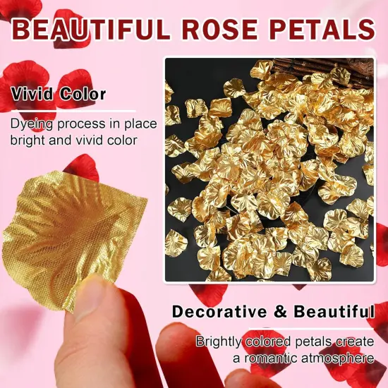 300PCS Gold Artificial Silk Rose Petals Fake Rose Flower Petals for Valentines Romantic Night Wedding Proposal Anniversary Party Decorations {3}