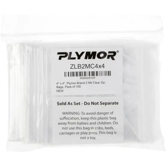 Plymor 4" x 4", 2 Mil Zipper Reclosable Plastic Bags {5}
