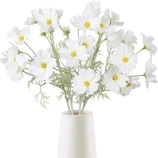 Summer Daisy Flowers Artificial White Cosmos Tabletop Decor Silk Flowers 5PCS Fake Wildflowers Artificial Daisies Faux Flowers for Living Room Decor Wedding Bouquets for Bride (White) {1}