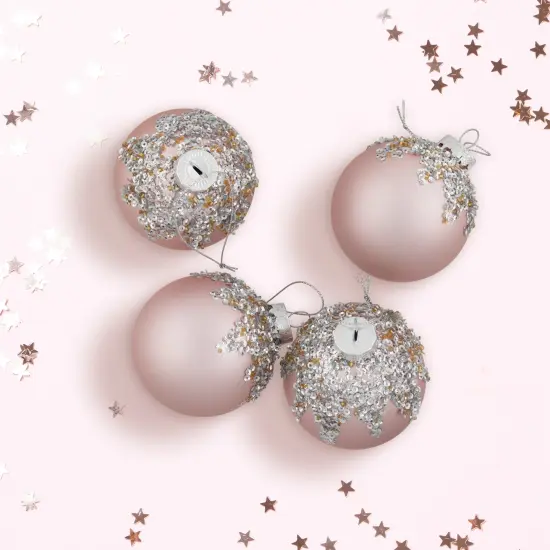 Northlight 4ct Pink Beaded and Sequined Glass Ball Christmas Ornament Set 2.75" (70mm) {4}