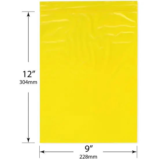 Plymor 9" x 12", Yellow 2 Mil Zipper Reclosable Plastic Bags {3}
