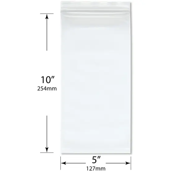 Plymor 5" x 10" (Pack of 100), 6 Mil Industrial Duty Zipper Reclosable Plastic Bags {3}