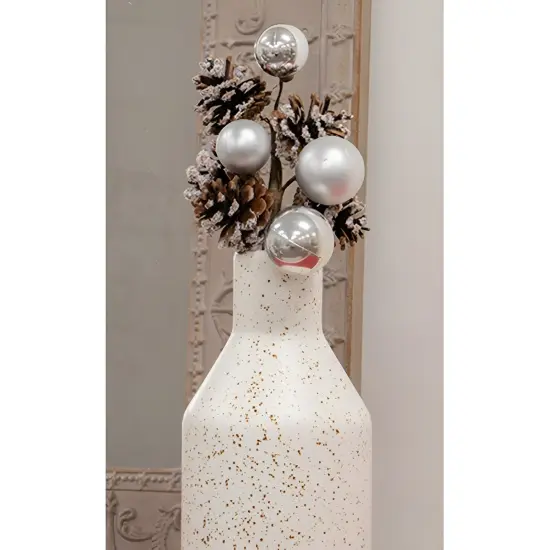 Snow Pine Pick with Silver Baubles and Pinecones for Winter Decor {2}