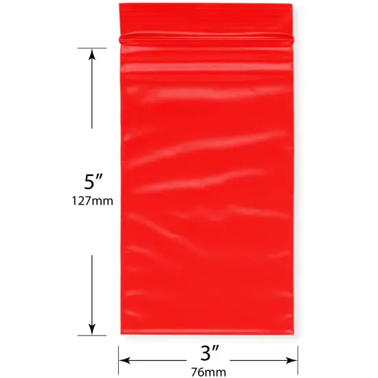 Plymor 3" x 5", Red 2 Mil Zipper Reclosable Plastic Bags {3}