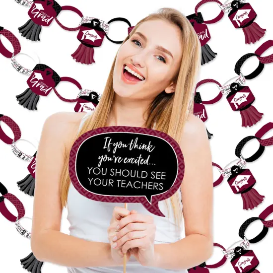 Big Dot of Happiness Maroon Grad - Best is Yet to Come - Banner and Photo Booth Decor - 2025 Burgundy Grad Party Supplies Kit - Doterrific Bundle {3}