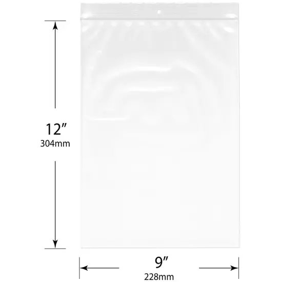 Plymor 9" x 12", 4 Mil with Hang-Hole Heavy Duty Zipper Reclosable Plastic Bags {3}