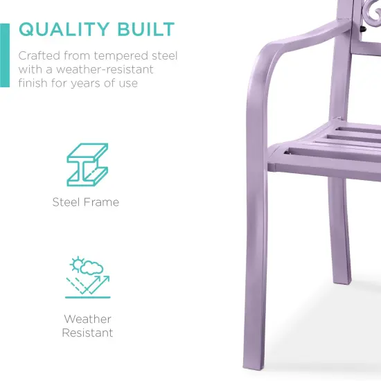 Best Choice Products Outdoor Steel Bench Garden Patio Porch Furniture w/ Floral Design Backrest Lavender {4}