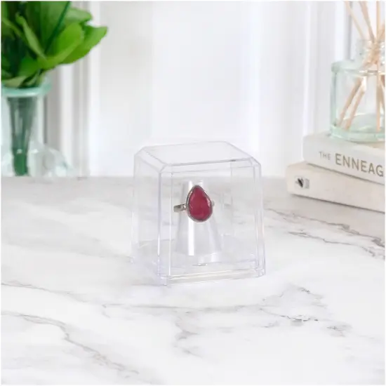Pioneer Plastics 020C Clear Acrylic Ring Finger Display Case with Clear Base, 2.25" W x 2.25" D x 2.5" H {5}