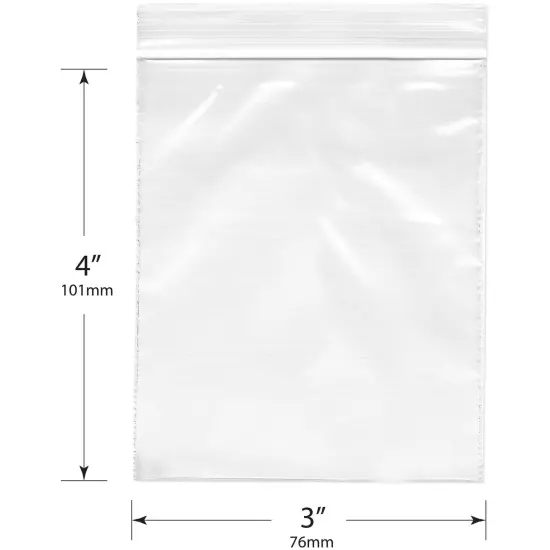 Plymor 3" x 4", 4 Mil Heavy Duty Zipper Reclosable Plastic Bags {3}
