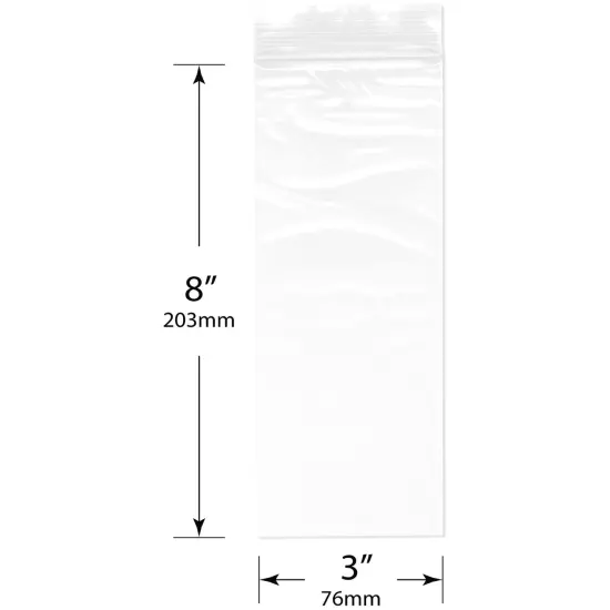 Plymor 3" x 8", 2 Mil Zipper Reclosable Plastic Bags {3}