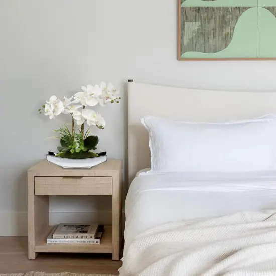 Artificial Flowers 15" White Phalaenopsis Orchid with Silver Pots Real Touch Faux Orchid Plant {2}