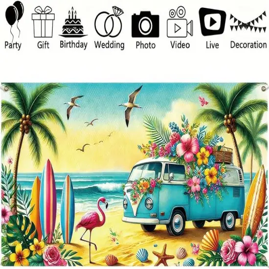 Hello Summer Beach Party Backdrop Banner 71 x 43 inch Summer Hawaiian Party Decorations Banner Tropical Seaside Island Pool Themed Decoration Background {3}