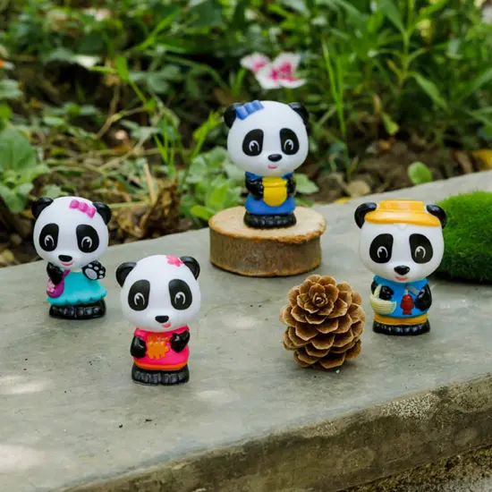 Timber Tots: Panda Family - 4 Character Set, Bear Toy Figurines, 1.75-2" Animal Miniatures w/ Unique Details, Nature Playset, Kids & Toddlers 18Mo+ {4}