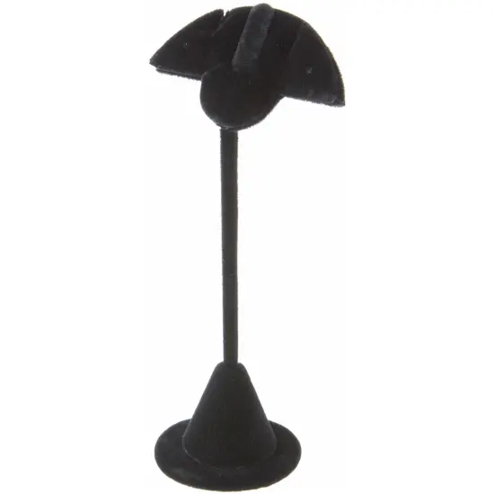 Plymor Black Velvet Fan Shaped Two Pair Earring Display Stand, 2.75" W x 2" D x 5.75" H {1}