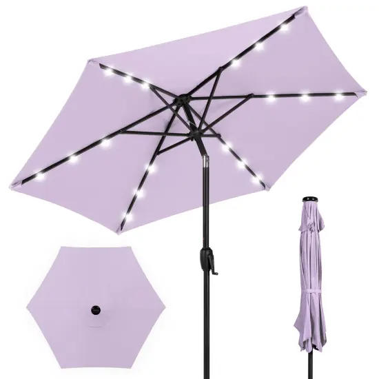 Best Choice Products 7.5ft Outdoor Solar Patio Umbrella for Deck, Pool w/ Tilt, Crank, LED Lights Lavender {1}