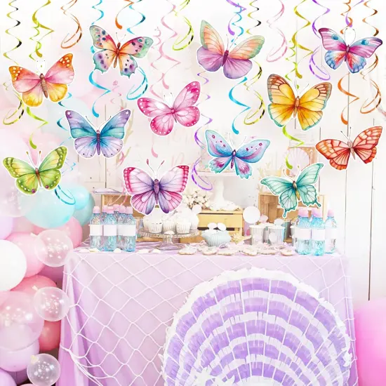 36 Pcs Butterfly Party Decoration Spring Butterfly Hanging Swirl Watercolor Butterfly Hanging Ceiling Swirl forSummer {3}