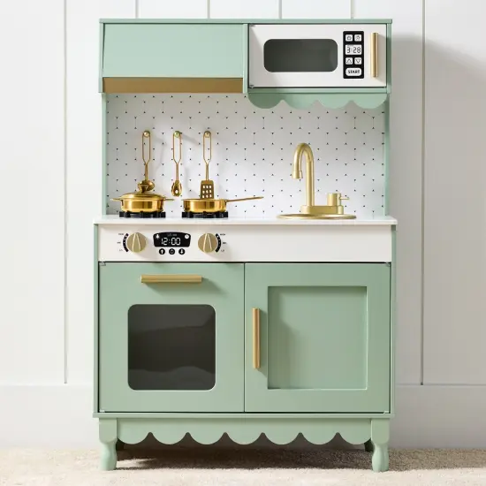 Best Choice Products Pretend Play Cottage Kitchen Wooden Toy Set for Kids w/ 5 Accessories, Oven Cream {7}