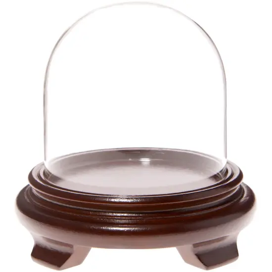 Plymor 4" x 4" Glass Display Dome Cloche Walnut Wood Veneer {1}
