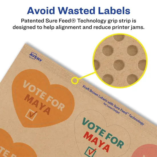 Avery Kraft Brown Heart Labels with Sure Feed, 2-9/32" x 1-27/32" {4}