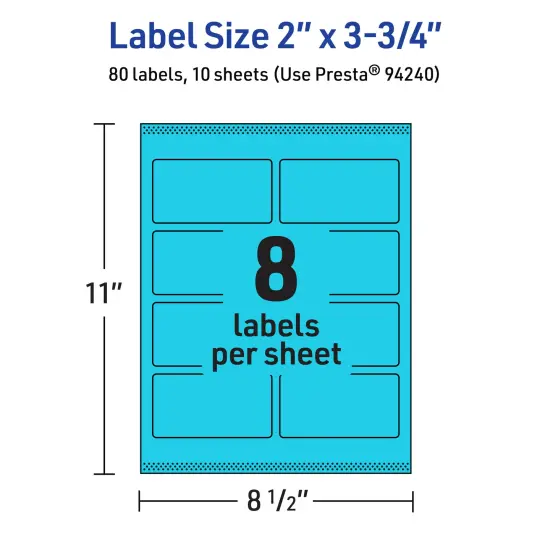 Avery Bright Blue Paper Labels, 2" x 3.75" Rectangle {5}