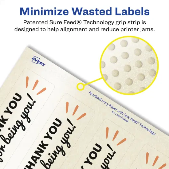 Avery Pearlized Ivory Rectangle Labels with Sure Feed Technology, Print-to-the-Edge, 8" x 3.5" {4}