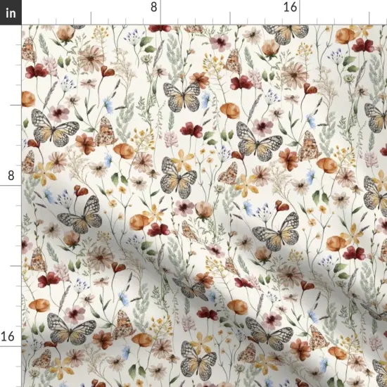 Various Fabrics by the Yard or Fat Quarter Rustic Floral Neutral Botanical Garden Bloom Meadow Wildflower Butterfly Watercolor Farmhouse Custom Printed Fabric by Spoonflower {2}