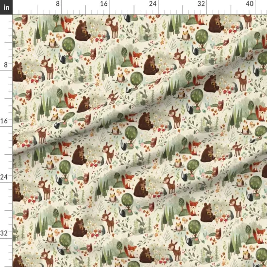 Various Fabrics by the Yard or Fat Quarter Woodland Forest Animals Large Scale Owl Pine Fox Bear deer Neutral Custom Printed Fabric by Spoonflower {1}
