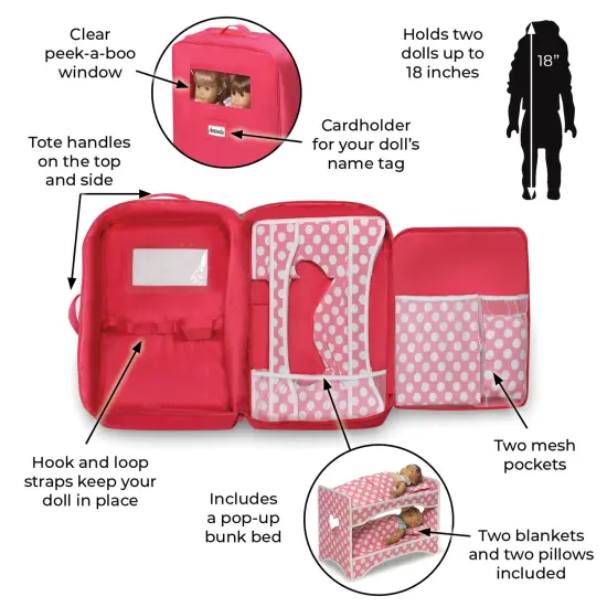 Badger Basket Double Doll Travel Case with Bunk Bed and Bedding - Pink {3}