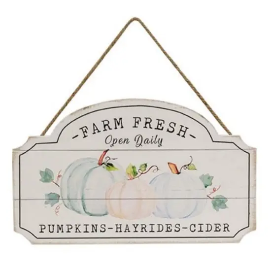 Autumn Farmhouse Decor Wooden Sign with Pumpkin Hayrides Cider Text and Jute Hanging Rope {1}