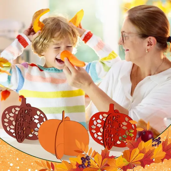 48 Pcs Fall Craft Set 36 Wood Pumpkin Crafts 3D Pumpkin Cutouts with 12 Colored Markers {4}