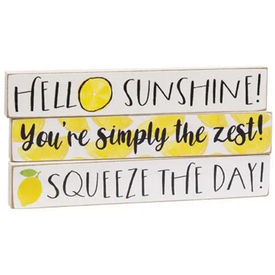 Wooden Lemon Themed Freestanding Word Blocks with Uplifting Phrases 3 Asstd. {1}