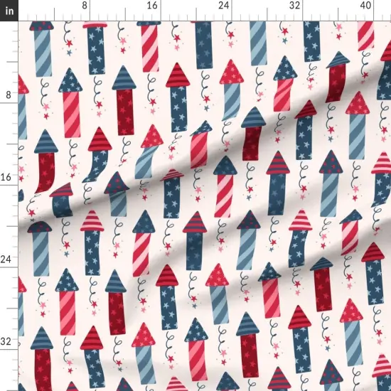 Various Fabrics by the Yard or Fat Quarter Patriotic Rockets Fourth Of July Summer Holiday Fireworks Red Blue Usa Fun Stars Stripes Custom Printed Fabric by Spoonflower {1}