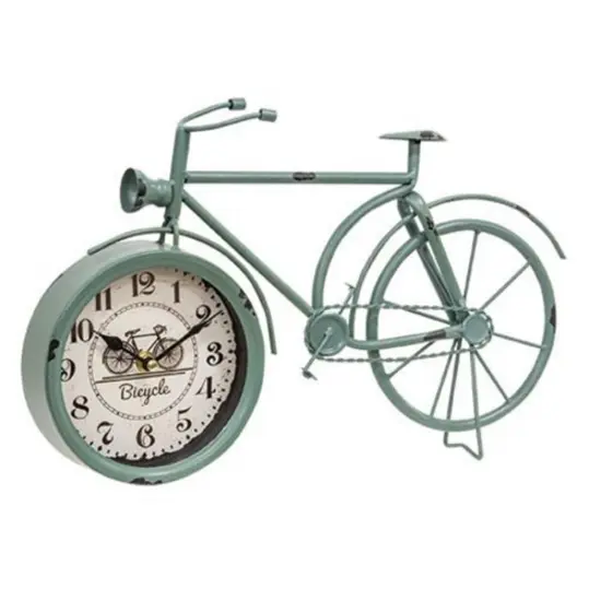 Farmhouse Blue Bicycle Table Clock Vintage Style Freestanding Home Decor {1}