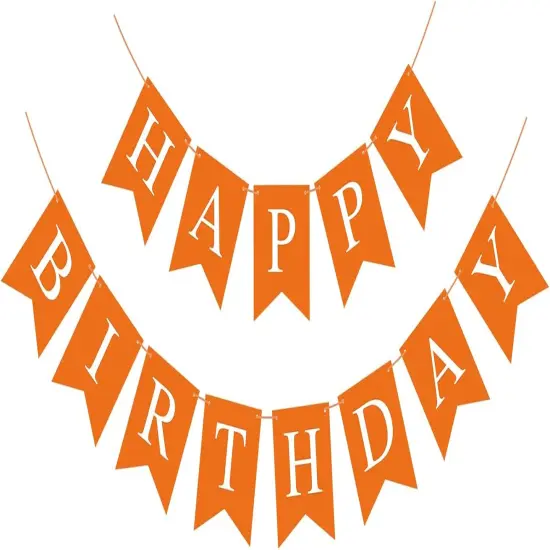Orange Birthday Banner Sign Happy Birthday Bunting Banner Garland {1}