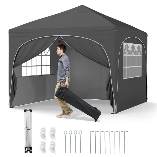 10 X 10 FT Pop up Canopy Tent with 4 Removable Sidewall Blue {9}