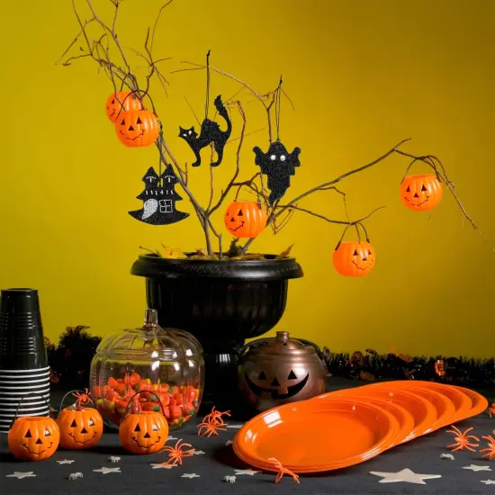 Black Beaded Halloween Ornaments 5ct Reversible Tree Decor Set {4}