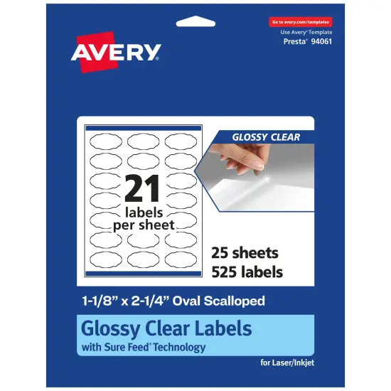 Avery Glossy Clear Oval Scalloped Labels with Sure Feed, 1-1/8" x 2-1/4" {1}