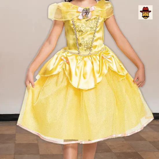 Kids Classic Belle Princess Costume Yellow Dress with Cameo and Gold Trim {2}