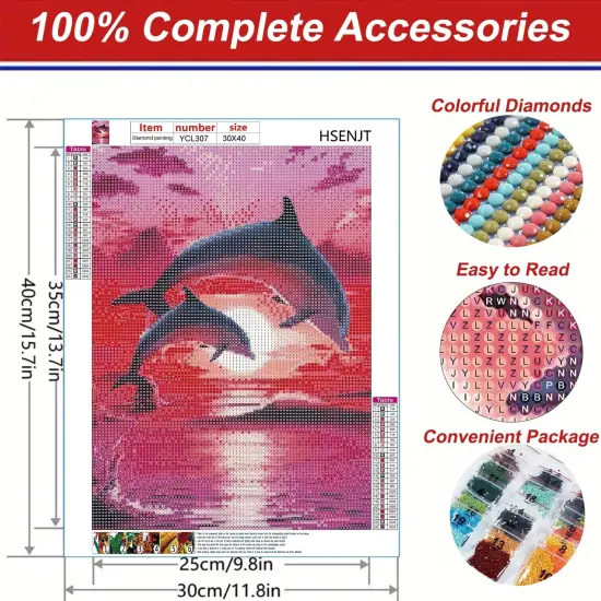 Dolphins Diamond Art Painting Kits for Adults,Beach Diamond Painting Kits for Beginners 5D Full Round Drill Diamond Dots,Paint with Round Diamonds for Home Wall Decor (30x40cm/11.8X15.7inch) {2}