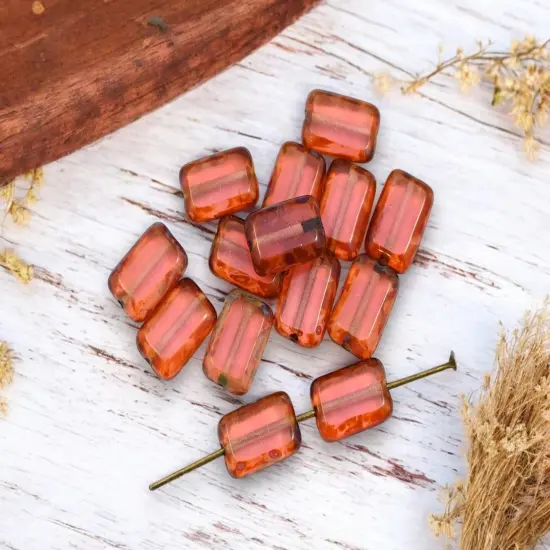 *24* 12x8mm Milky Pink Picasso Table Cut Rectangle Beads {2}