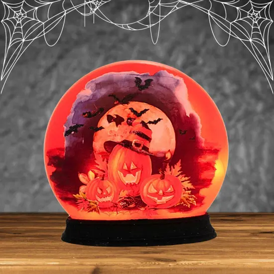 Stony Creek 7.0 Inch Frequent Flyer Pre-Lit Round Orb Halloween Lighted Glass Accent , Halloween Decor PUMPKINS {4}