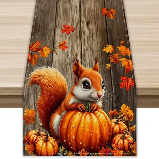 Pumpkin Squirrel Fall Table Runner {1}