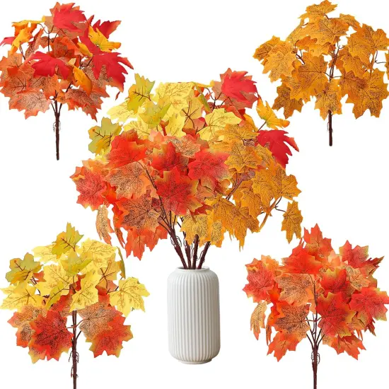 8 Pcs Artificial Maple Leaves Stems {1}